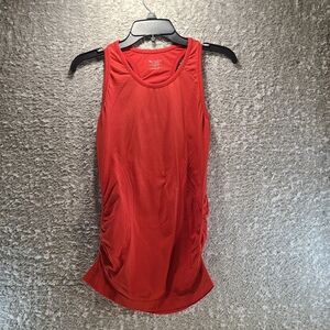 Athleta Fastest Track Tank Small Red Sleeveless Ruched Top Nylon